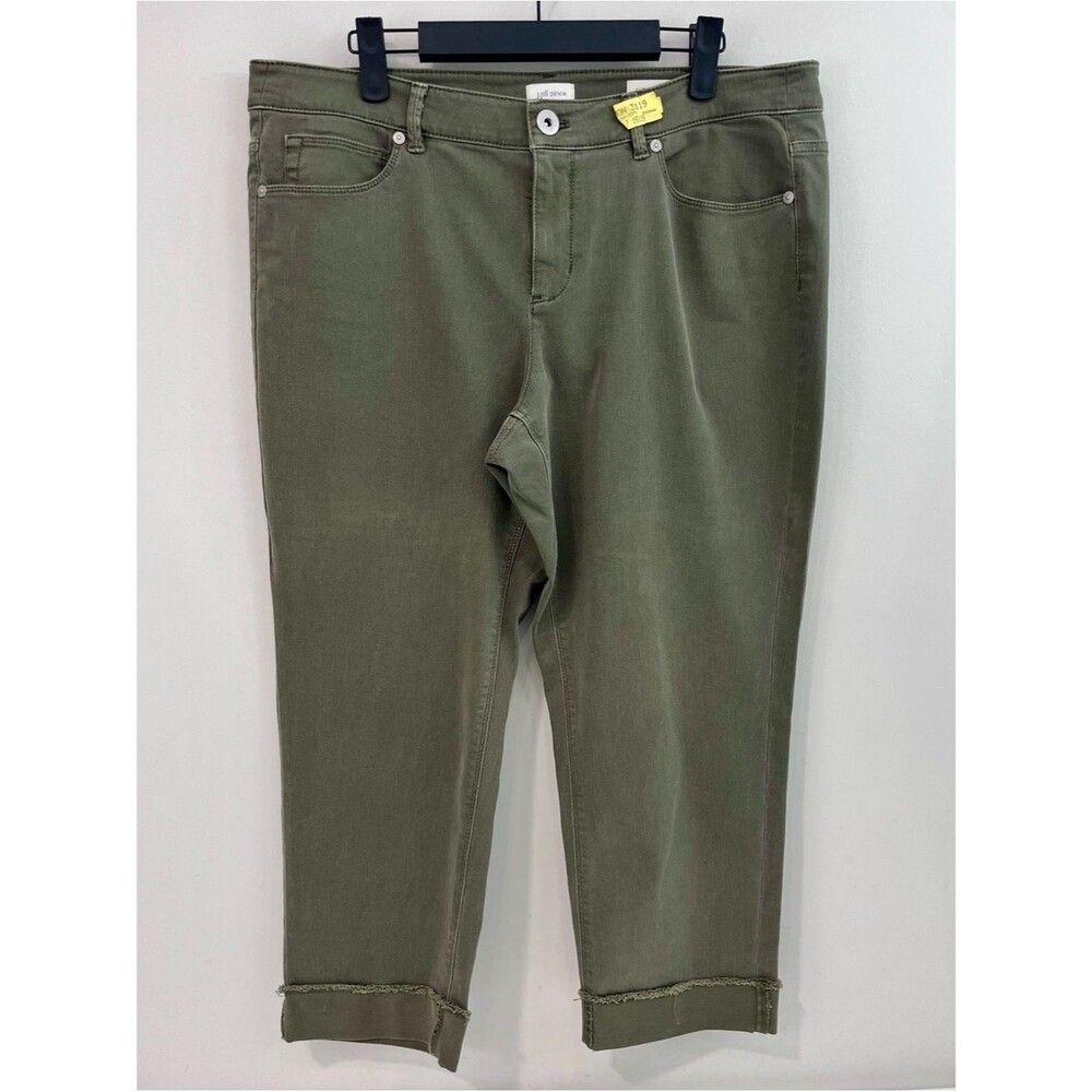 J. Jill Denim Authentic Fit Cropped Frayed Hem Jeans Olive 14 Petite
